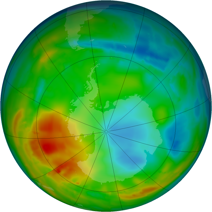 Antarctic ozone map for 22 July 2010